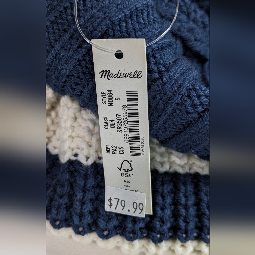Madewell Wide Rib Turtleneck Crop Sweater New Sz S Oversized Striped Blue Cream - Picture 10 of 13